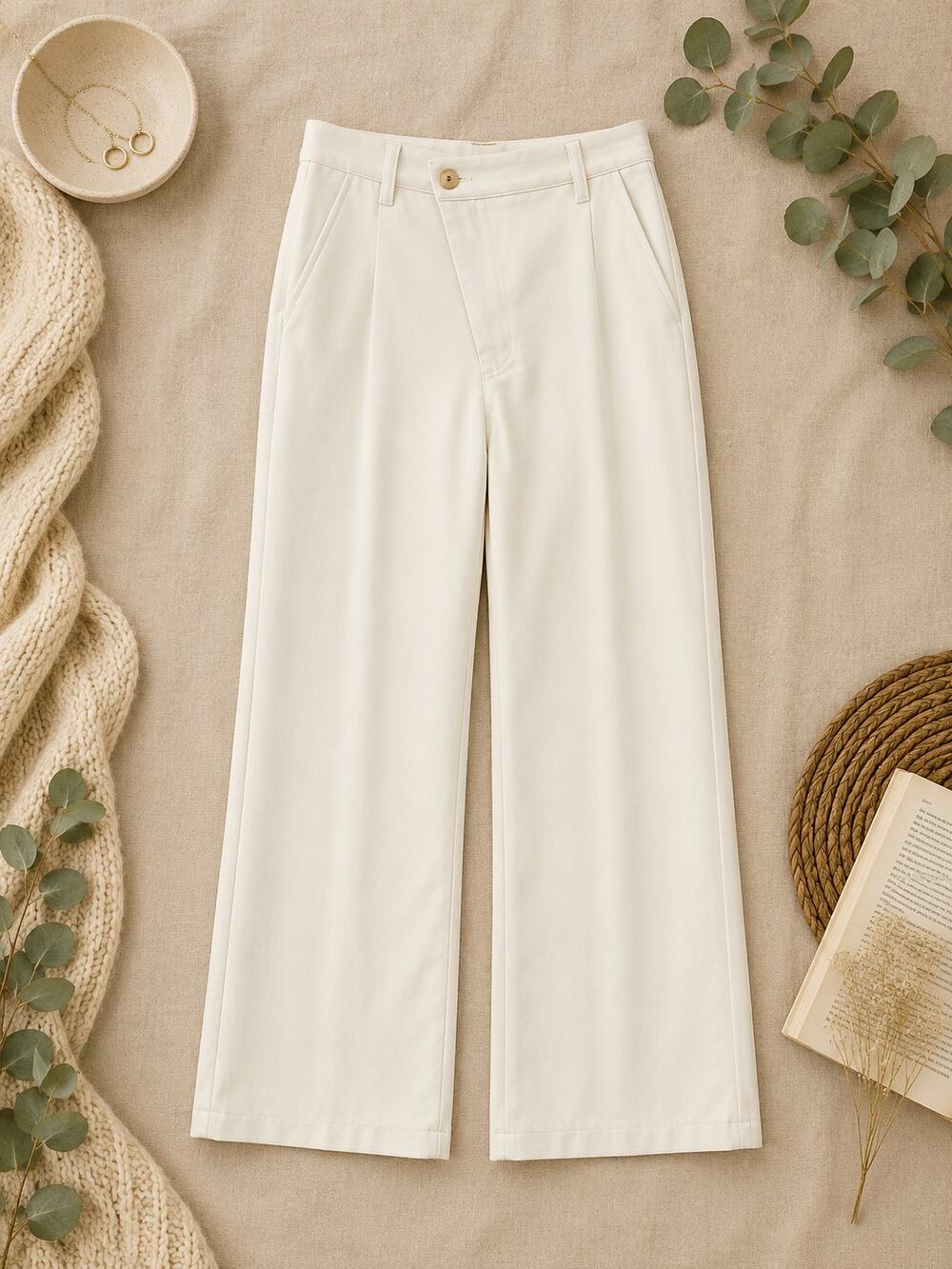 Abercrombie & Fitch Tailored Relaxed Straight Pants Beige Crossover Waist 27/4S